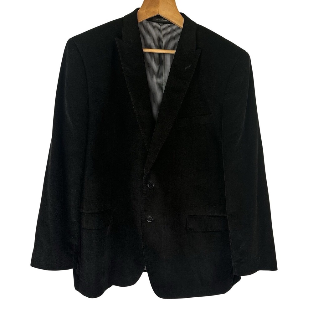 Calvin‎ Klein Black Corduroy Blazer Sport Coat Jacket Cotton Pockets Men's 46R